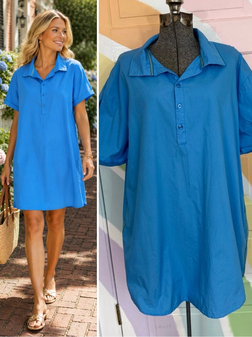 Caryn Lawn Collard Cotton Poplin Preppy Short Sleeve Shirt Dress Sz M 🧡🍄
